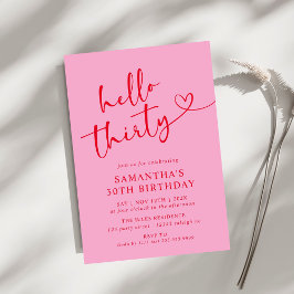 Invitación Moderno y elegante rojo rosa Hola 30 Fiesta de cum