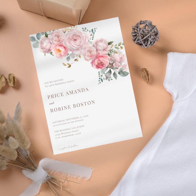 Invitación Moderno y elegante Rosa  Boda floral (Subido por el creador)