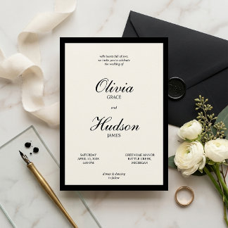 Invitación Moderno y Elegante Script de Boda con Borde Negro