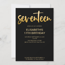 Invitación Moderno y elegante simple negro/oro 17 fiesta de c