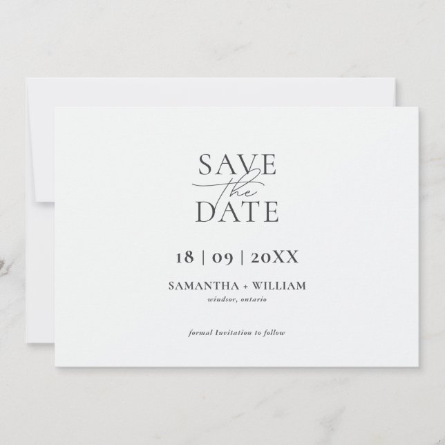 Invitación Moderno y Elegante Simple Save the Date (Anverso)