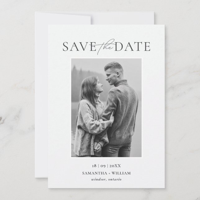 Invitación Moderno y Elegante Simple Save the Date (Anverso)