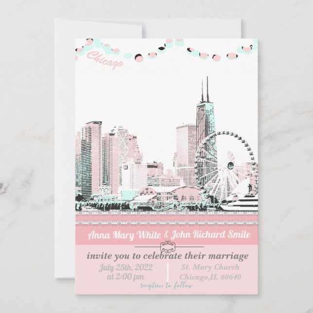 Invitación Moderno y elegante Skyline Chicago (Anverso)