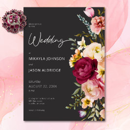 Invitación Moderno y elegante verano pradera floral Boda negr