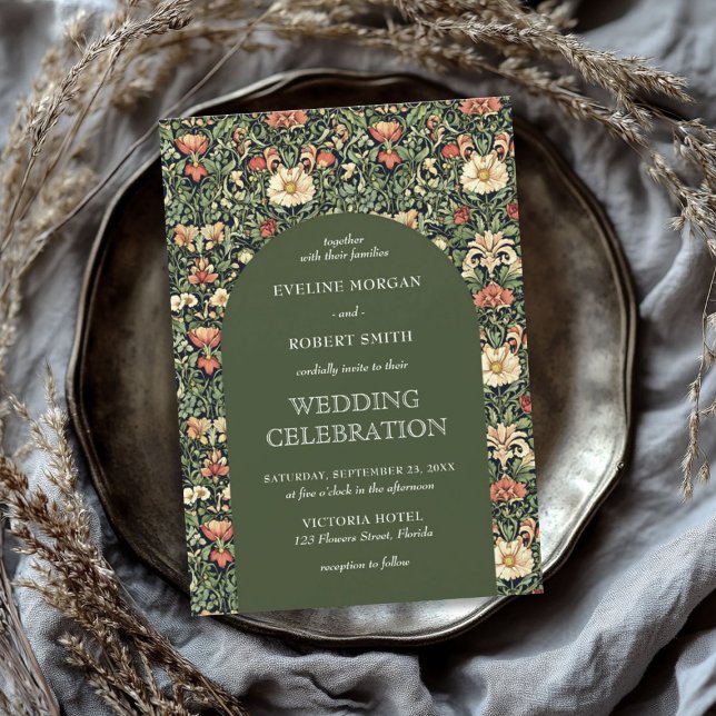 Invitación Moderno y florido Art Nouveau William Morris boda (Trendy floral Art Nouveau William Morris wedding Invitation)