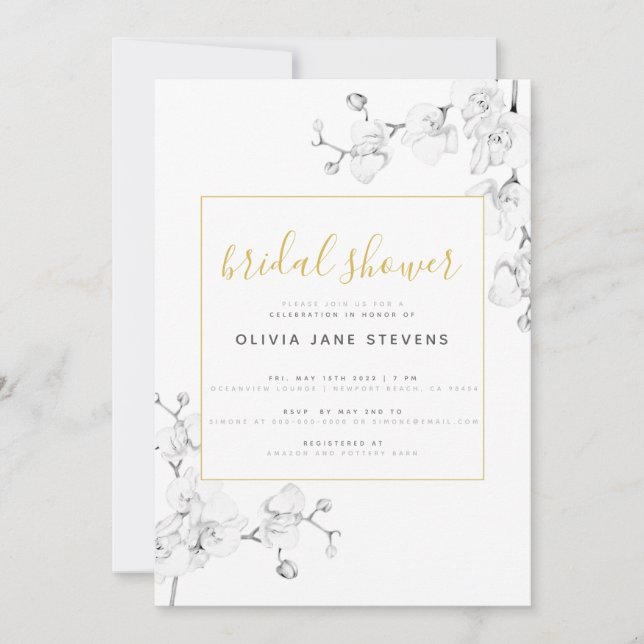 Invitación Moderno y formal marfil-orquídeas ducha de novia (Anverso)
