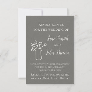 Invitación Moderno y gris, boda de flores de boho