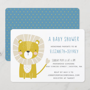 Invitación Moderno y lindo león niño bebé azul amarillo