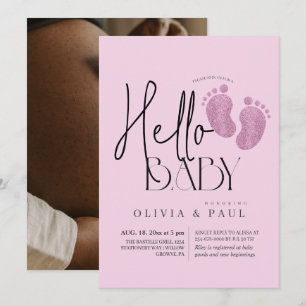 Invitación Moderno y lindo Purpurina de pies bebé niña ducha