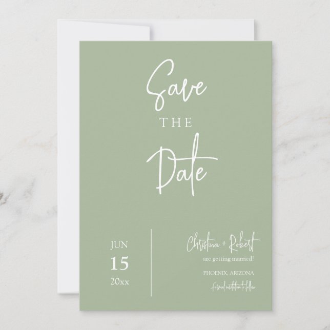 Invitación Moderno y macizo boho verde para salvar la fecha (Anverso)
