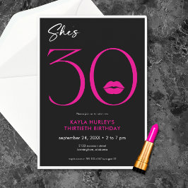 Invitación Moderno y minimal Lips rosados ella cumple 30 años