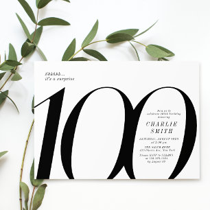 Invitación Moderno y minimalista negro y blanco, 100 años