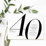 Invitación Moderno y minimalista negro y blanco 40 años<br><div class="desc">Moderna invitación minimalista de cumpleaños número 40 en blanco y negro,  con elegante número 40 y detalles fiestas en el clásico estilo serif,  simple y elegante,  gran sorpresa para adultos invitaciones de cumpleaños para hombres y mujeres.</div>