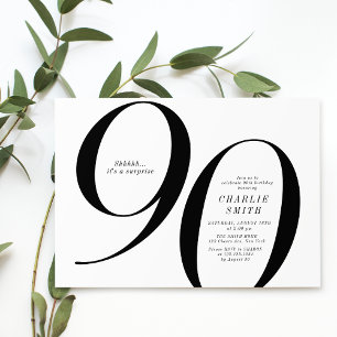 Invitación Moderno y minimalista negro y blanco 90 años