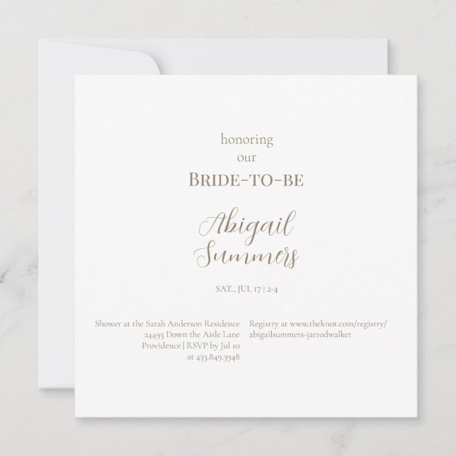 Invitación Moderno y minimalista simple ducha de novia cuadra (Anverso)