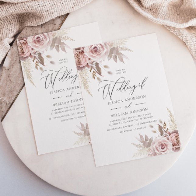 Invitación Moderno y moderno Rosa  Rubor Floral Boda (Subido por el creador)