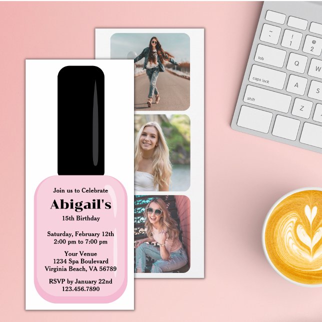 Invitación Moderno y moderno Rubor Pink Nail Cumpleaños polac (Subido por el creador)