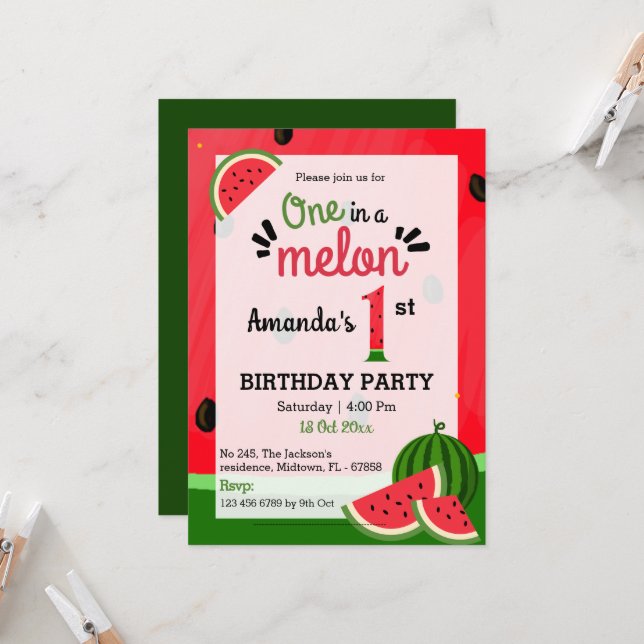 Invitación Moderno y monótono simple en un cumpleaños de Meló (Anverso/Reverso In Situ)
