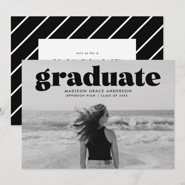 Invitación Moderno y negrita Partido de Graduación de Fotogra (Anverso / Reverso)