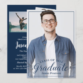 Invitación Moderno y sencillo 3 foto de la marina azul Gradua