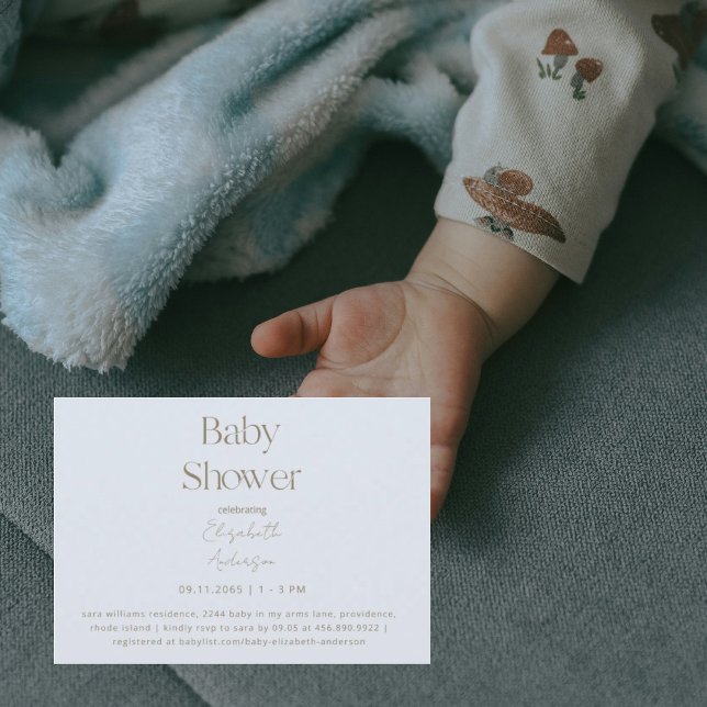Invitación Moderno y sencillo Baby Shower Dusty Blue & Gold (Subido por el creador)