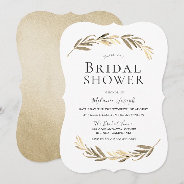Invitación Moderno y sencillo elegante ducha de novia con hoj (Anverso / Reverso)
