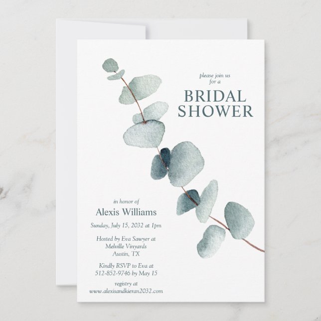 Invitación Moderno y sencillo Eucalyptus Ducha Bridal (Anverso)