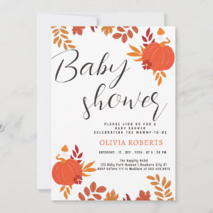 Invitación moderno y sencillo otoño La calabaza deja Baby Sho