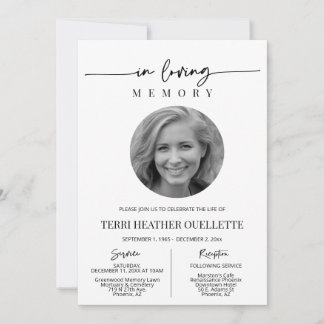 Invitación Moderno y sencillo servicio de memoria funeral Min