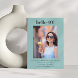 Invitación Moderno y simple acua 40 cumpleaños Fiesta foto<br><div class="desc">Moderno y simple Aqua Blue 40 cumpleaños Fiesta de foto invitación</div>