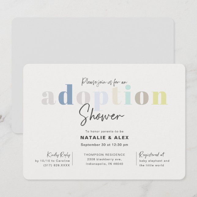 Invitación Moderno y simple adopción de un niño Baby Shower (Anverso / Reverso)