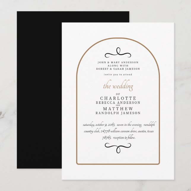 Invitación Moderno y simple ambos padres Boda geométrico (Anverso / Reverso)