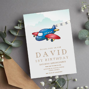 Invitación Moderno y simple avión de juguete Birthday Boy 1
