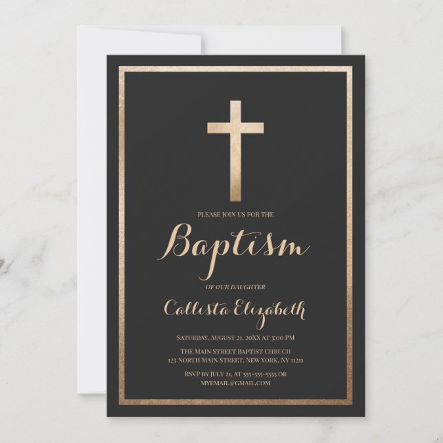 Invitación Moderno y simple bautismo transfronterizo de oro n (Anverso)