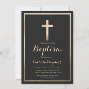 Invitación Moderno y simple bautismo transfronterizo de oro n