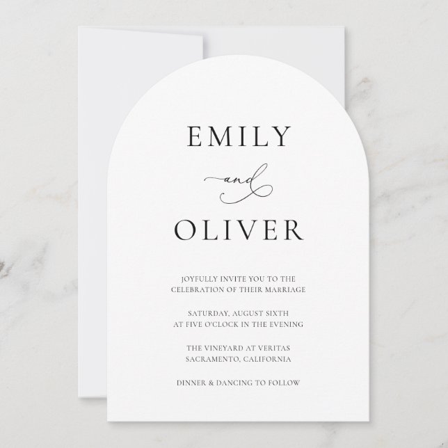 Invitación Moderno y simple Boda de arco blanco y negro (Anverso)