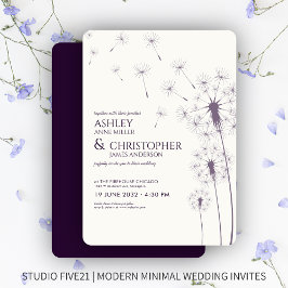 Invitación Moderno y simple Boda de Dandelion morado oscuro