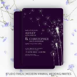 Invitación Moderno y simple Boda de Dandelion morado oscuro