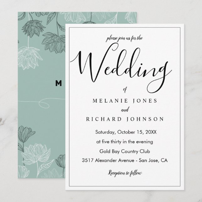 Invitación Moderno y simple Boda de escritura caligráfica ele (Anverso / Reverso)