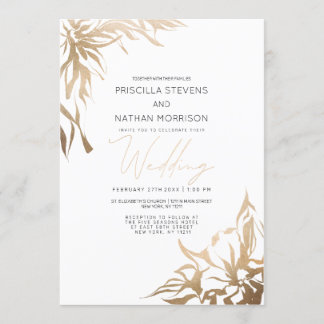 Invitación Moderno y simple Boda de Flora Abstracta de Oro