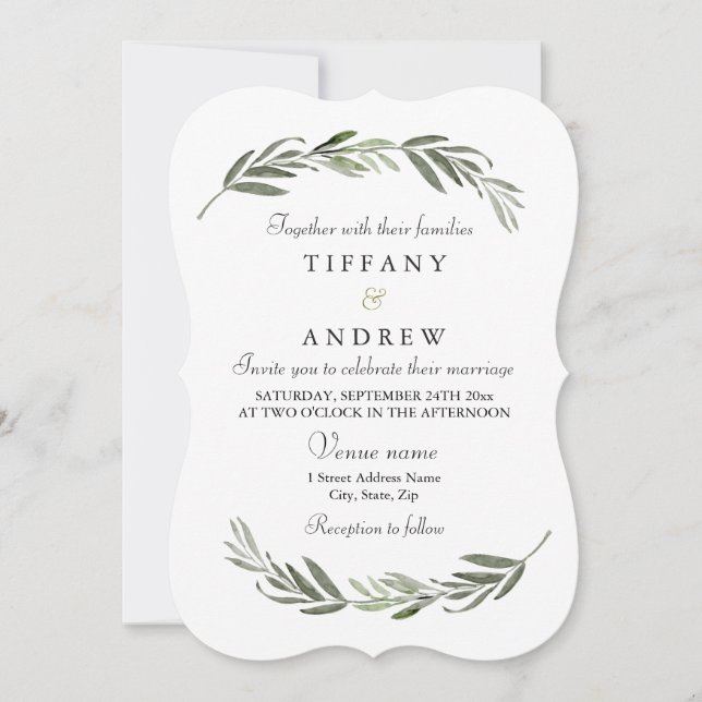Invitación Moderno y simple Boda de flores de hoja elegante (Anverso)