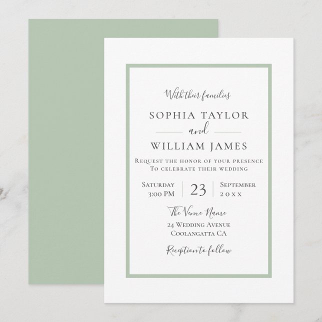 Invitación Moderno y simple Boda de guión de borde elegante (Anverso / Reverso)