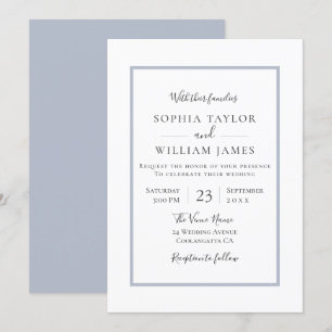 Invitación Moderno y simple Boda de guiones de borde azul