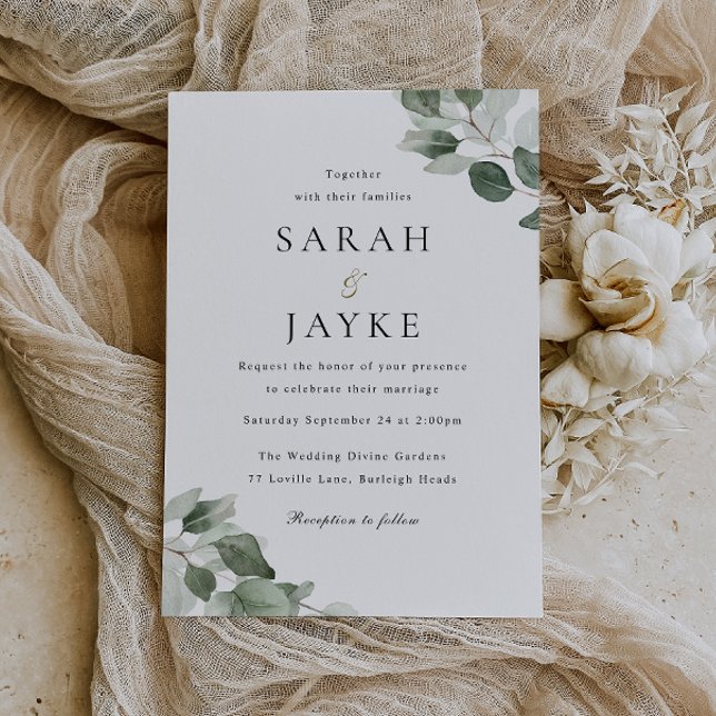 Invitación Moderno y simple Boda de hoja verde mínima (Subido por el creador)