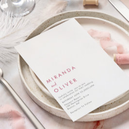 Invitación Moderno y simple Boda de monograma blanco magenta