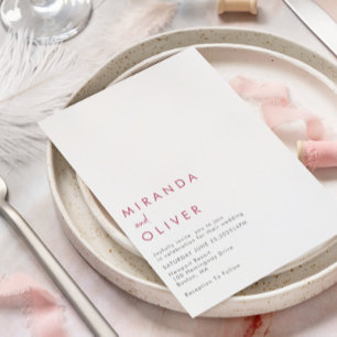Invitación Moderno y simple Boda de monograma blanco magenta