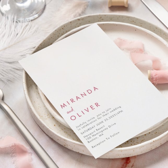 Invitación Moderno y simple Boda de monograma blanco magenta (Subido por el creador)