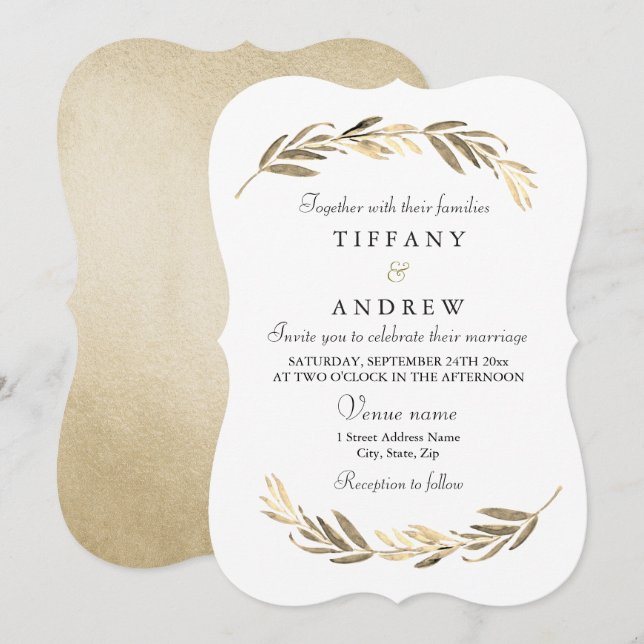 Invitación Moderno y simple Boda elegante de la hoja de oro (Anverso / Reverso)