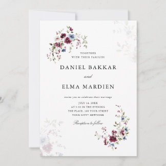 Invitación Moderno y simple Boda floral Borgoña Boho