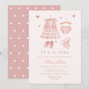 Invitación Moderno y simple Chica de ropa de boho Baby Shower